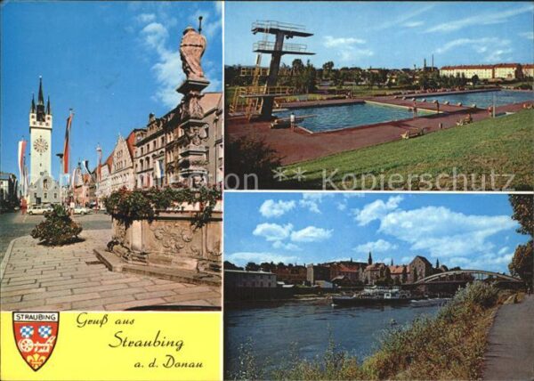 Straubing Marktplatz Brunnen Stadtturm Schwimmbad