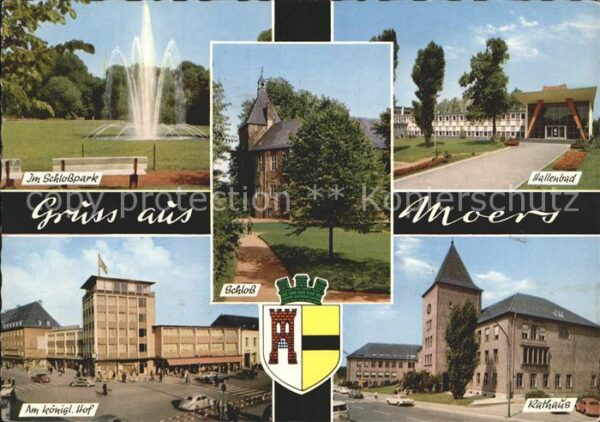 Moers Schlosspark Fontäne Hallenbad Rathaus S