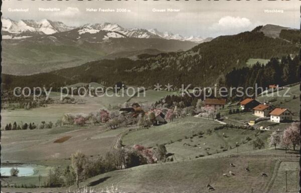 Scheidegg Allgaeu Blick zum Alpenfreibad und Bregenzer Wa