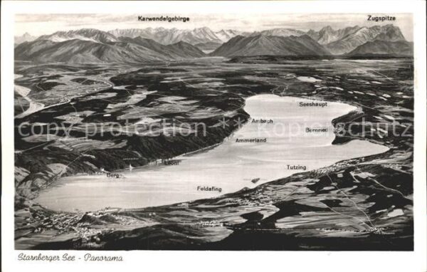 Starnbergersee Panoramakarte mit Zugspitze und Karwend