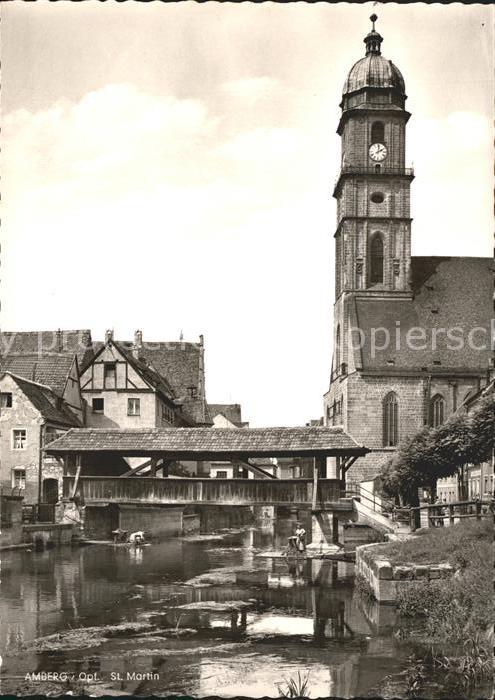 Amberg Oberpfalz Partie an der Fils mit Holzbrücke