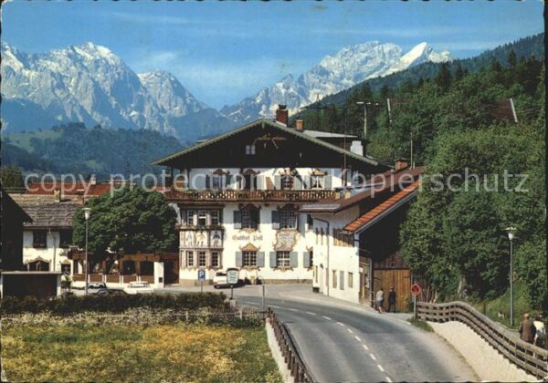 Wallgau Gasthof Post gegen Wettersteinwand Hoch