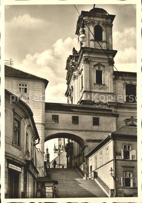 Leitmeritz Litomerice Nordboehmen Jesuitenkirche mit Stiegenaufgang zum M