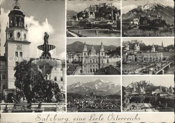 Salzburg Oesterreich Hofbrunnen Glockenspiel Dom Maria Plain