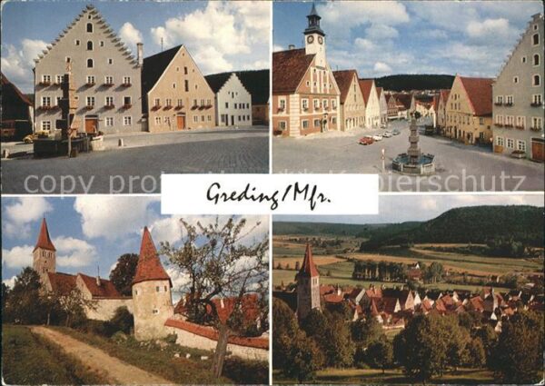 Greding Marktplatz Brunnen Kirche Ortsansicht