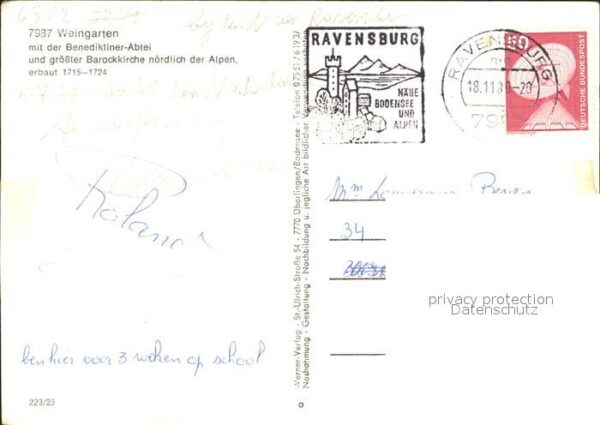 Weingarten Wuerttemberg mit Benediktiner Abtei und Barockkirche – Bild 2