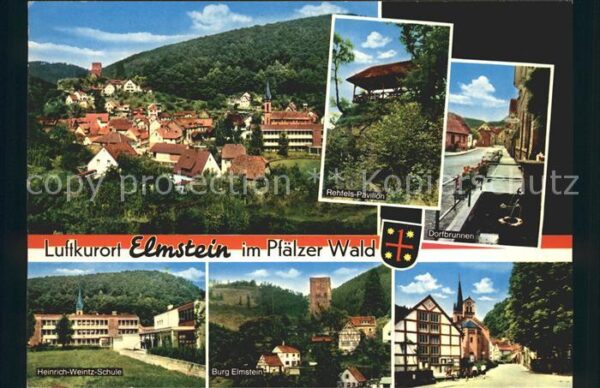 Elmstein Ortsblick Rhefels Pavillon Dorfbrunnen