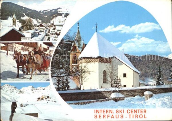 Serfaus Tirol Dorfmotiv Pferdeschlittenfahrt Panorama