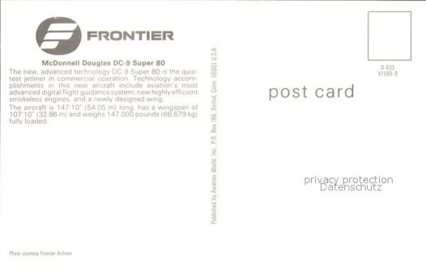 Flugzeuge Zivil Frontier McDonnell Douglas DC-9 Super 8 – Bild 2