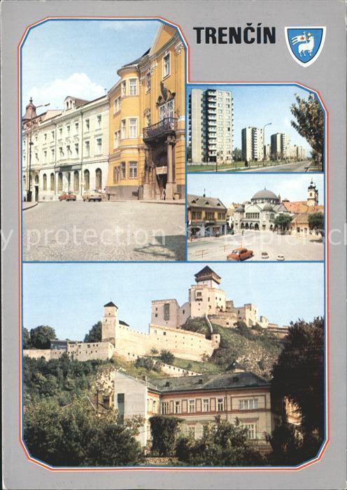 Trencin Trentschinteplitz Schloss Hochhäuser Stadtplatz