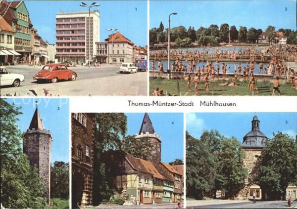 Muehlhausen Thueringen Wilhelm Pieck Platz Schwanenteichbad Ra