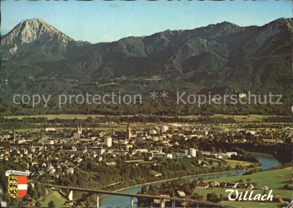 Villach Kaernten Panorama Draufluss Mittagskogel Karawan