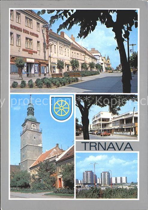 Trnava Strassenpartie Kirche Siedlung Hochhäus