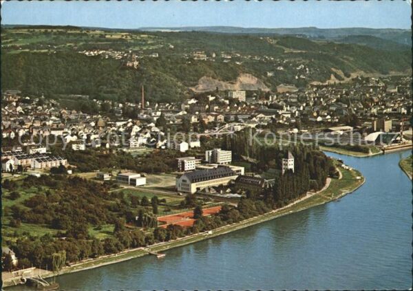Lahnstein Lahnmündung mit Burg Lahneck Fliegerauf
