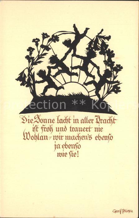 Scherenschnitt Schattenbildkarte Georg Plischke Kinder Sonne Gedicht