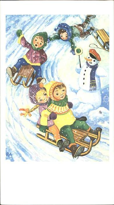 Schlitten Schnee Kinder Schneemann Mundgemalt Ifra Nr. 1