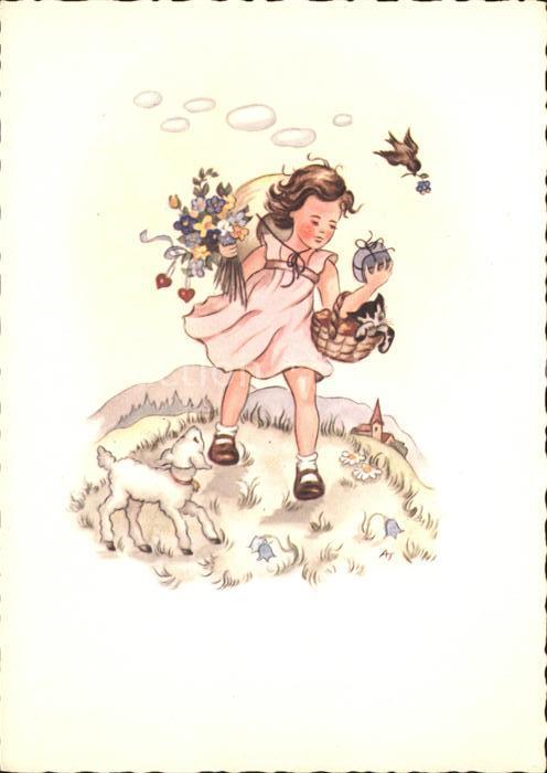 Kinder Child Enfants Katze Lamm Vogel Blumen Geschenk