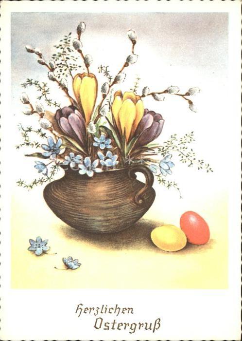Ostern Easter Paques Ostereier Weidenkätzchen Krokusse Leber