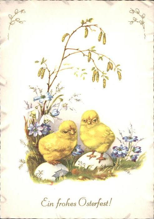 Ostern Easter Paques Küken Leberblümchen Weidenkätzchen