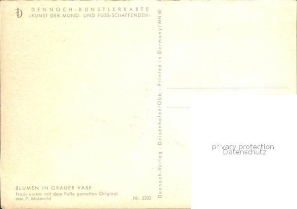 Kuenstlerkarte P. Moleveld Blumen in grauer Vase Denno – Bild 2