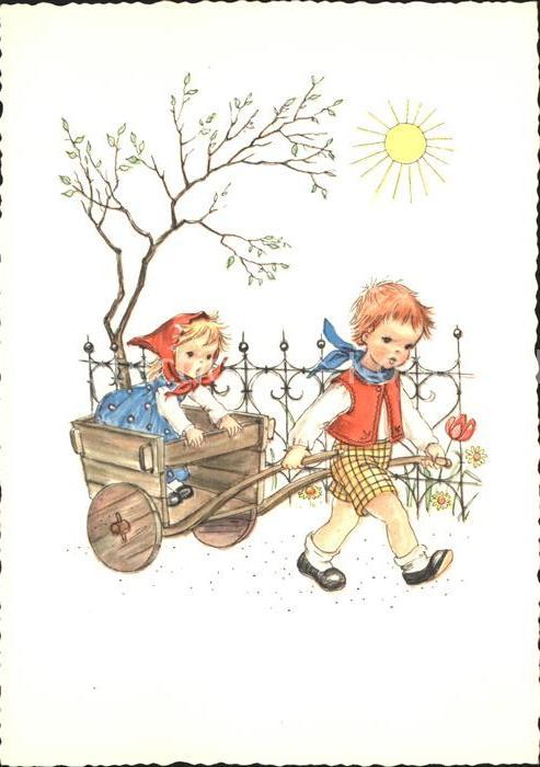 Kinder Child Enfants Holzwagen Sonne