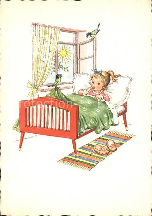 Kinder Child Enfants Bett Fenster Blaumeisen