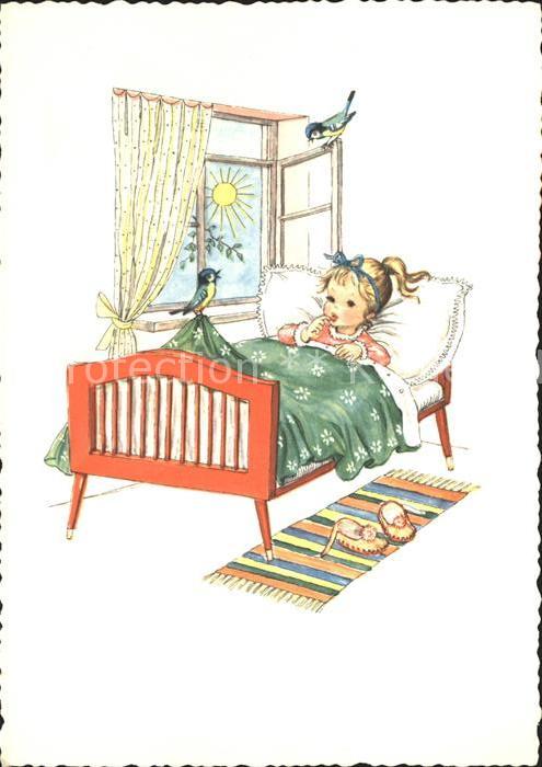 Kinder Child Enfants Bett Fenster Sonne Blaumeisen