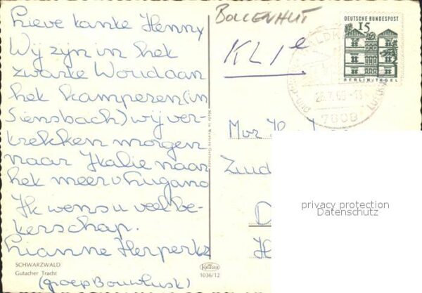 Trachten Schwarzwald Gutach Bollenhut - P O S T K A R T E - – Bild 2