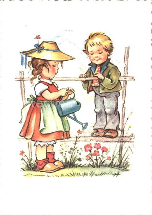 Kinder Child Enfants Giesskanne Blumen Stockhausen-Karte