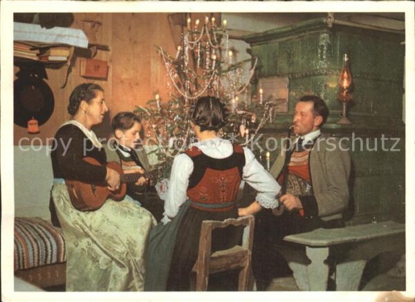 Gitarre Familie Kachelofen Weihnachten Pfeife W