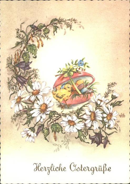 Ostern Easter Paques Küken Ostereier Margeriten Glockenblume