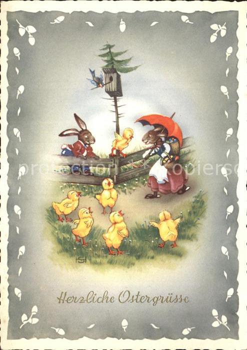 Vermenschlicht Hasen Küken Ostereier Ostern