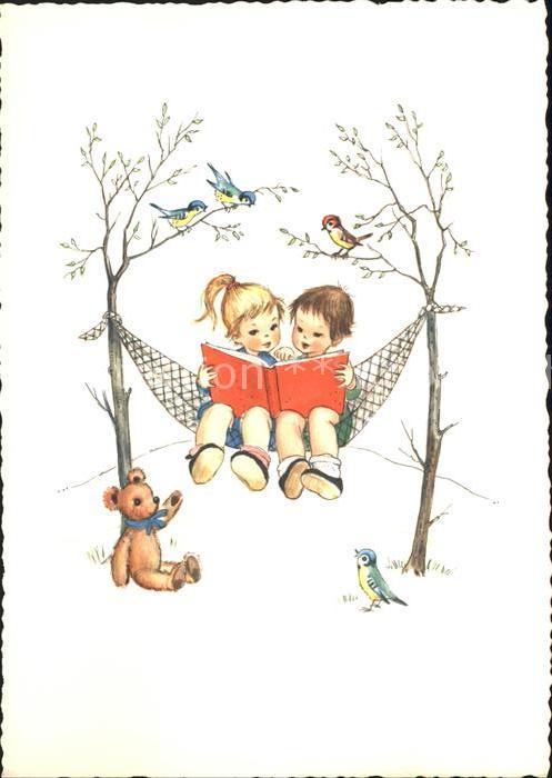 Teddy Teddybaer Teddy-bear Kinder Hängematte Buch Vögel