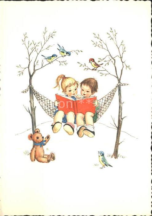 Teddy Teddybaer Teddy-bear Kinder Hängematte Buch Vögel