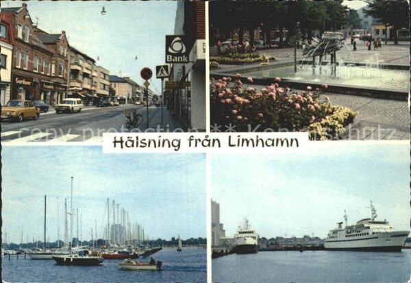 Limhamn Strassenpartie Brunnen Hafen Segelschif