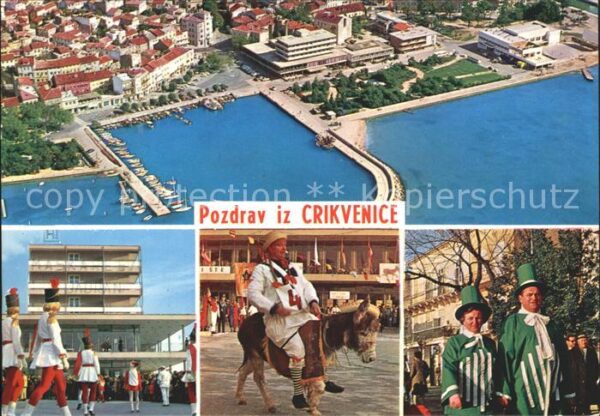 Crikvenica Kroatien Fliegeraufnahme Hafen Mann auf dem Esel