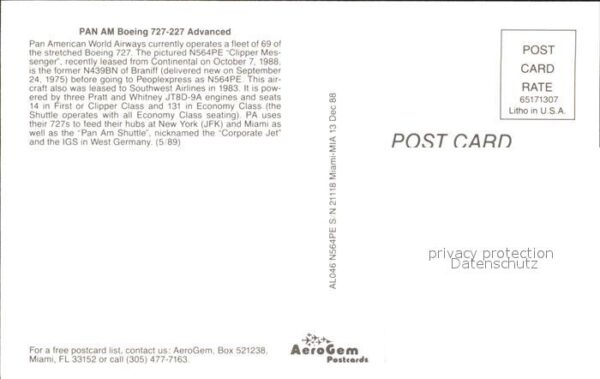 Flugzeuge Zivil PAN AM Boeing 727-227 Advanced N564PE S – Bild 2