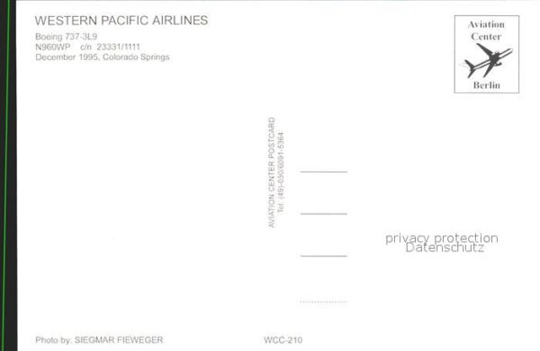Flugzeuge Zivil Western Pacific Airlines Boeing 737-3L9 – Bild 2