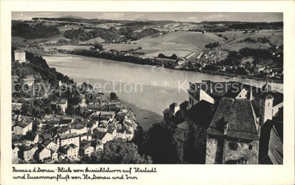 Passau Blick vom Aussichtsturm auf Ilzstadt Do