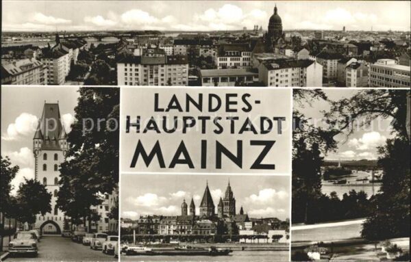 Mainz Rhein Stadtbild mit Holzturm Martinsdom St St