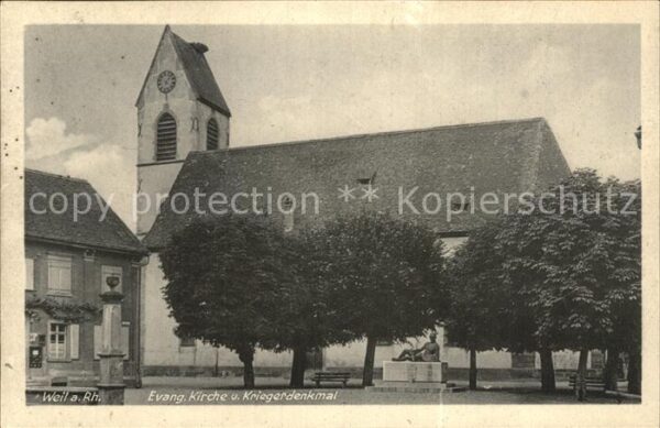 Weil Rhein Kirche mit Kriegerdenkmal