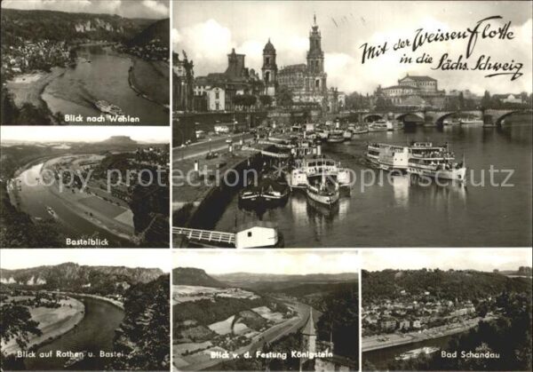 Saechsische Schweiz Wehlen Weisse Flotte Rathen mit Bastei