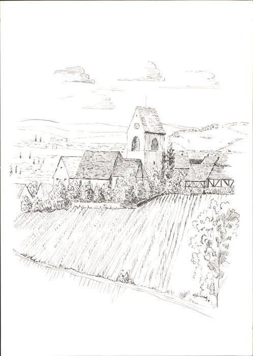 Oetlingen Weil Rhein Kirche Federzeichnung von W Herbold Kün