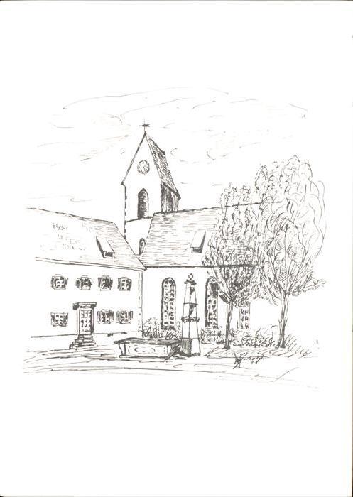 Alt Weil Rhein Lindenplatz Kirche Federzeichnung von W