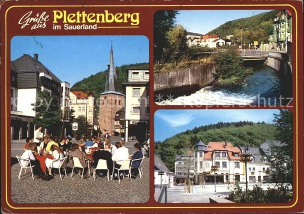 Plettenberg Marktplatz Strassencafe Partie am Fluss
