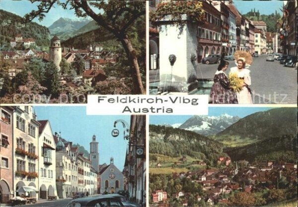 Feldkirch Vorarlberg Teilansichten Turm Strassenpartie Brunn