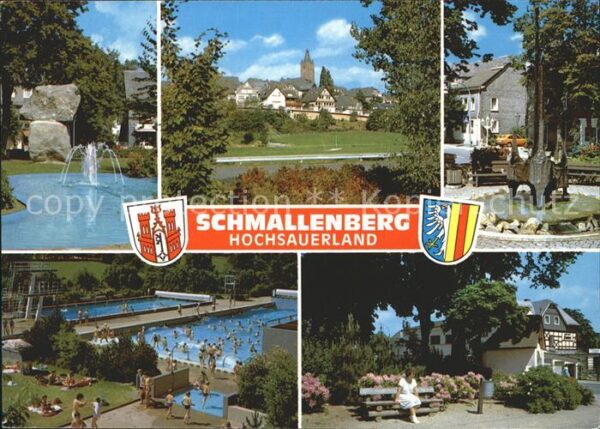 Schmallenberg Ortsansicht mit Kirche Springbrunnen Pa