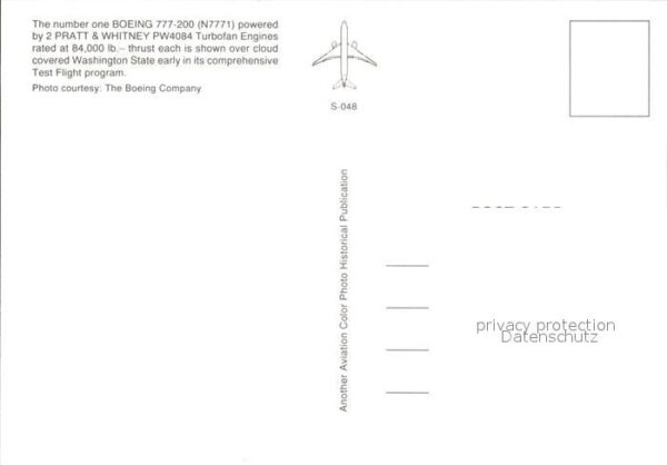 Flugzeuge Zivil Boeing 777-200 N7771 2 Pratt & Whitney – Bild 2