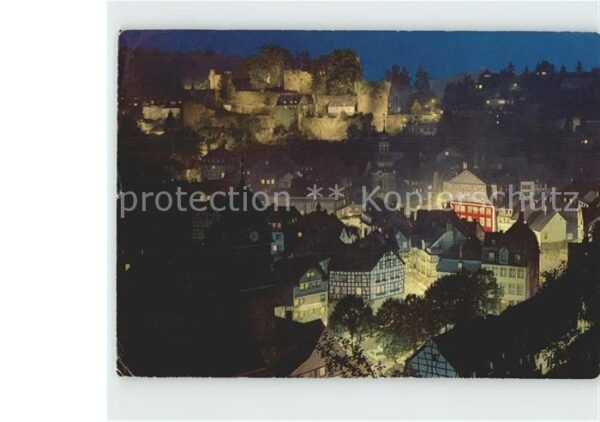 Monschau Stadtansicht bei Nacht mit Burgruine