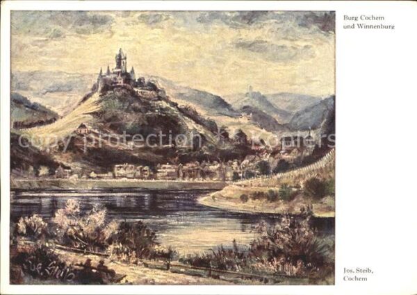 Cochem Mosel Burg Cochem un Winnenburg Künstlerkarte